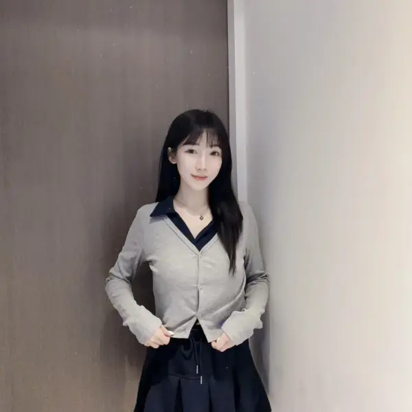 POLO領假兩件撞色上衣