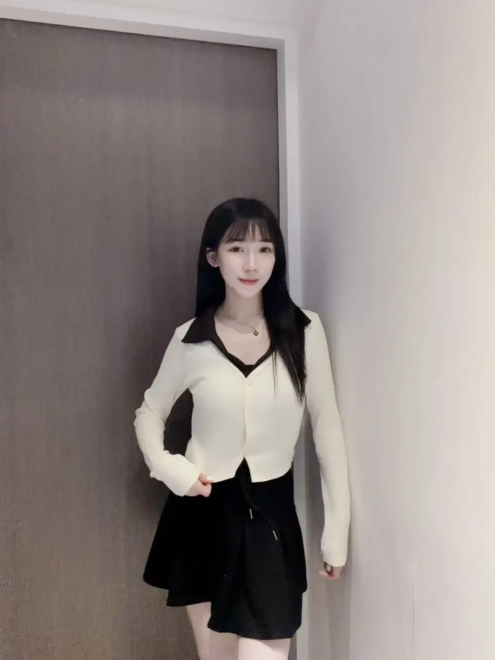 POLO領假兩件撞色上衣