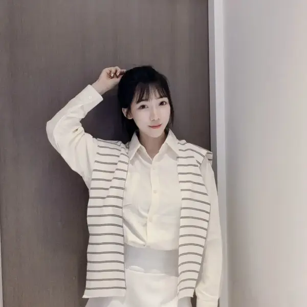 韓系銅氨絨配披肩襯衫