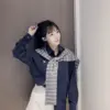 韓系銅氨絨配披肩襯衫