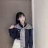 韓系銅氨絨配披肩襯衫