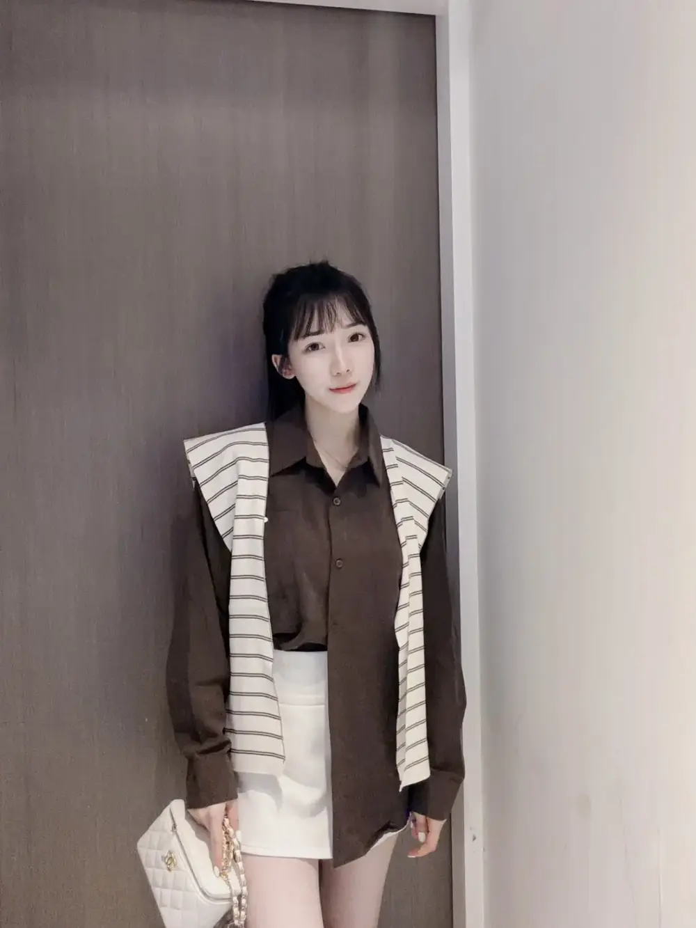 韓系銅氨絨配披肩襯衫